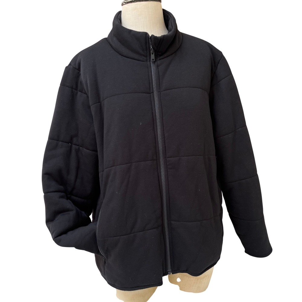 Three Dots Womens Black Quilted Full Zip Puffer Jacket XL Stand Collar Outerwear